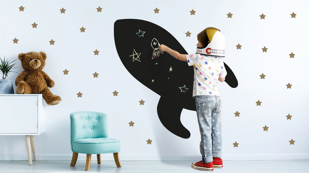 Naklejki tablicowe kredowe dla dzieci inspiracja rakieta gwiazdki